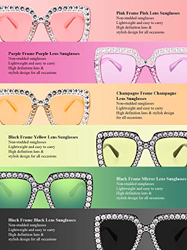 Frienda Oversize Square Glitter Sunglasses Retro Thick Frame Sunglasses (Light Purple, Gray, Yellow, Pink, Clear Pink, Clear Tawny)2