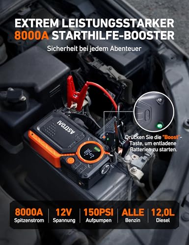 AstroAI Starthilfe Powerbank für pkw mit Kompressor, 8000A Auto starthilfe – Ansicht 2