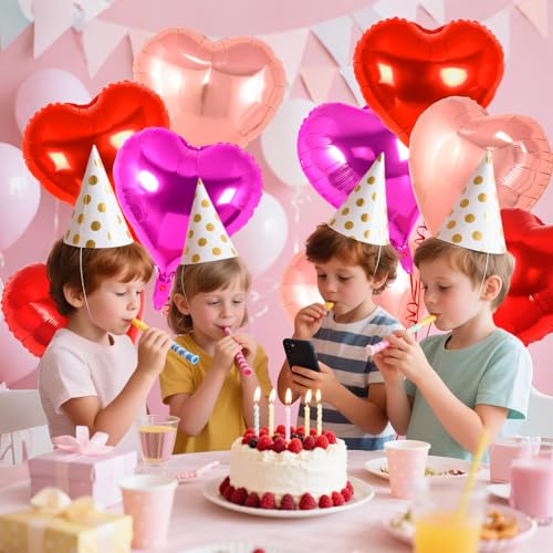 Image of 12 Pcs Colorful Heart Balloons,18 Inch Heart Foil Balloons Love Balloon Valentine Balloon for Birthday Party Wedding Engagement Party Baby Shower Valentine Day Decorations