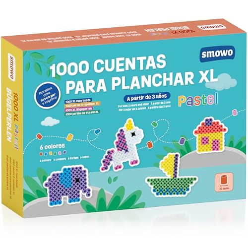 Smowo® 1000 Perlas grandes de 10 mm, para niños a partir de 3 años, 6 colores pastel, perlas XL – Juego de perlas...