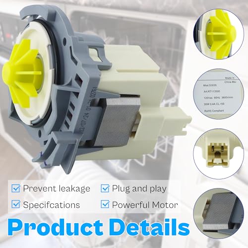 WDT730PAHZ W10724439 WPW10348269 Drain Pump fit for Kenmore 665 Whirlpool Gold KitchenAid Dishwasher Part W10348269 W10876537 WDT750SAHZ 66513543N4 KDTM404KPS KDFE204EWH WDT730HAMZ WDP370PAHW LUXRILIX