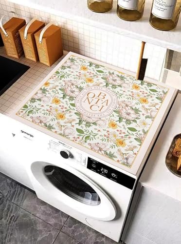 Image of Homecloud Non-Slip Washing Machine Mat - Durable Waterproof Protective Cover for Washer & Dryer, Dust-Resistant Mat Ideal for Laundry Room & Kitchen Appliances | 60x60cm (Beige Green)