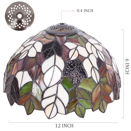 Image of 12 Inch Tiffany Stained Glass Lamp Shade Replacement Only(Maple Leaf) | Stained Glass Style Lampshade with Cap fit for Table lamp Pendant Light Ceiling Fixture
