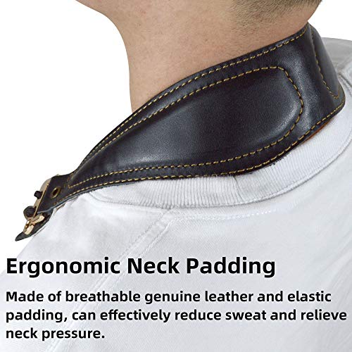 adorence leather saxophone neck strap - ergonomic breathable metal swivel snap hook sax neck strap for alto tenor -black