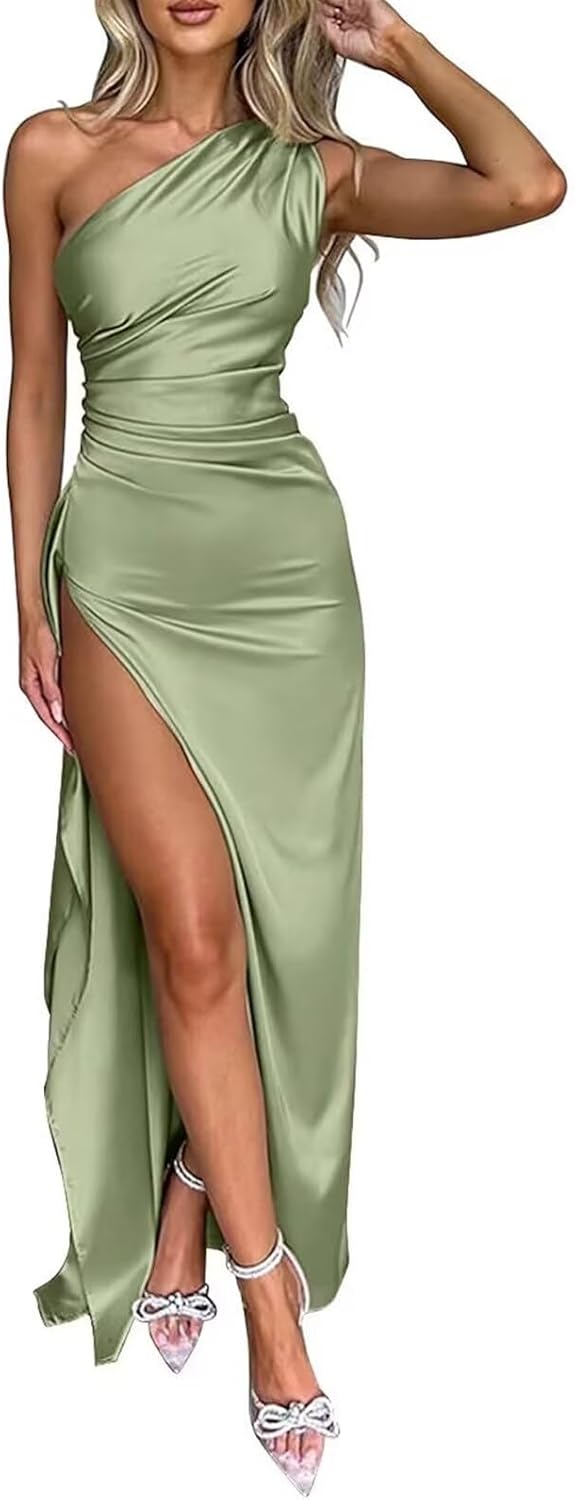 Satin Bridesmaid Dress for Wedding One Shoulder Mermaid Prom Dresses 2025 for Women Formal KF014