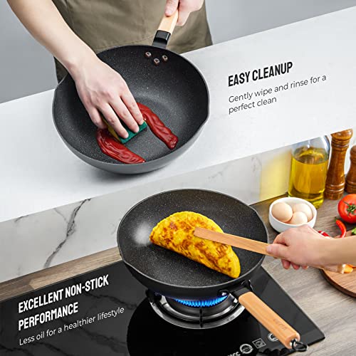 Bezia Nonstick Wok With Lid, Inductions Wok Pan Non Stick, 12Inch Stir-Fry Pan And Non Stick Frying Pan With Detachable Wooden Handle, Compatible All Stoves #TOP4