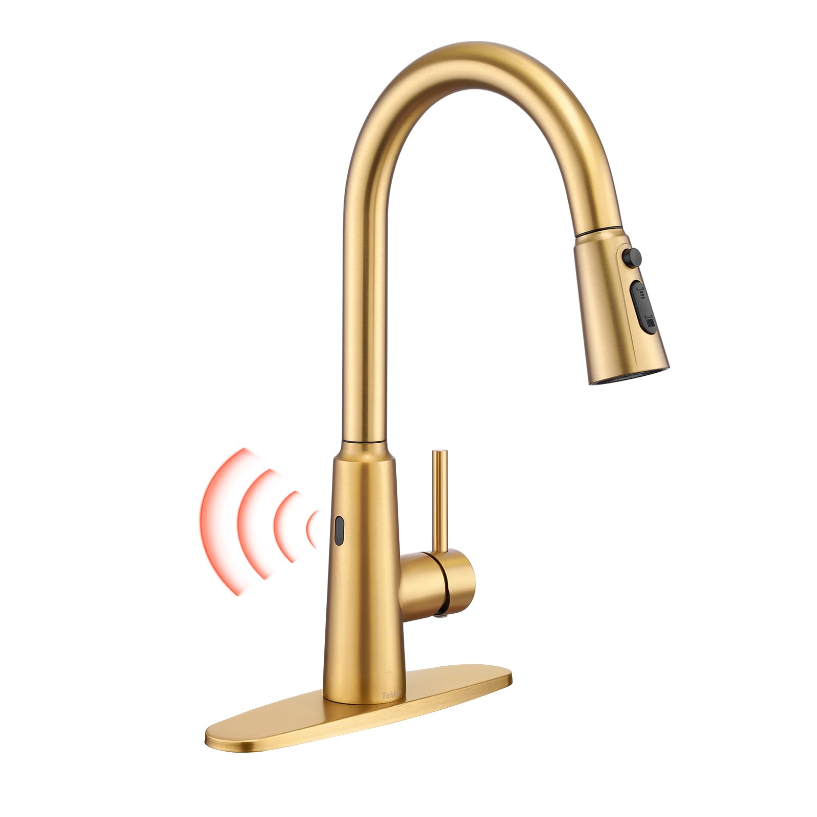 Tohlar Gold Touchless Kitchen Sink Faucet, Smart Bar Faucets with Pull Down Sprayer, 1 or 3 Hole Design Single Handle 304 Stainless Steel Motion Sensor Faucets for Kitchen Bar Sink RV