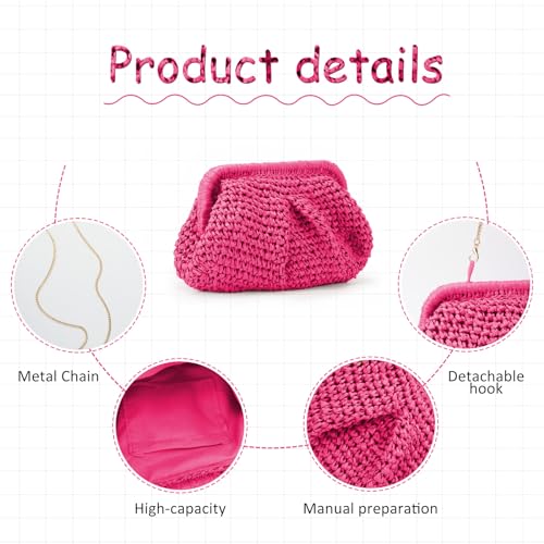 امبرير شنطة كلاتش من القش للنساء حقيبة دامبلينغ سحابة من القش شنطة كروس بودي كتف حقيبة يد صيفية للشاطئ حقيبة منسوجة