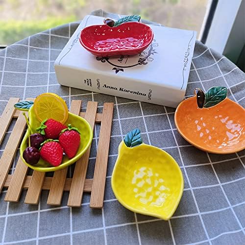 Miniatura 6 de 123Arts 4 platos de cerámica con forma de manzana para condimentos, platos de salsa y aperitivos