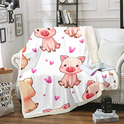 Pig Sherpa Blanket Lovely Animals Pattern Decor Fleece Throw Blanket For Boys Girls Little Pigs Plush Blanket Cute Hearts Print Fuzzy Blanket For Sofa Bed Couch,Throw 50X60 Inch #TOP20