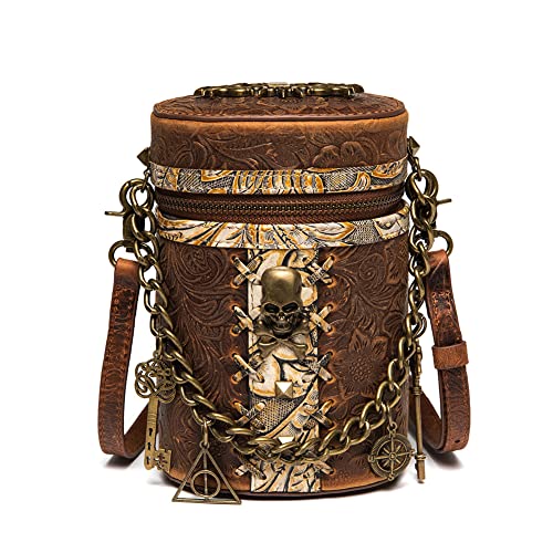 Micoklinlin Crossbody Bags for Women Genuine Leather Novelty Trendy Steampunk Phone Shoulder Bag Mens Handbag for Travel