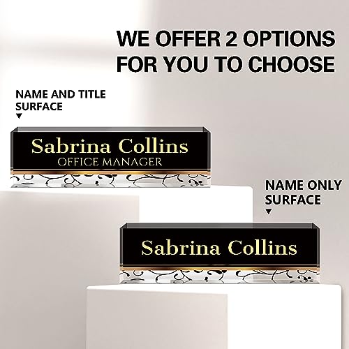 Image of Name Plate for Desk, Desk Name Plate Personalized, Office Decor for Women Men, Acrylic Desktop Accessories, Office Appreciation Gifts for Boss Social Workers Nurse Teacher Employee (Black Stripes)