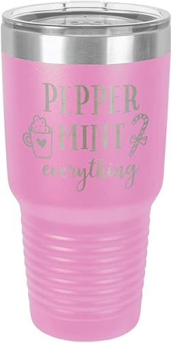 PEPPERMINT EVERYTHING - Vaso morado claro de 30 onzas con popote y tapa superior deslizante  Taza de viaje de acero inoxidable  Comparar con Yeti