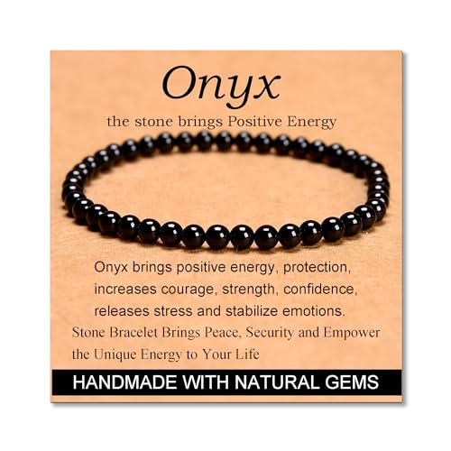 MASSIVE BEADS Black Onyx - Stone of Positive Energy - Handmade Yoga Stretch Elastic Bracelet Natural Stone Crystal Healing Power Energy Gifts for Unisex Adult 4mm