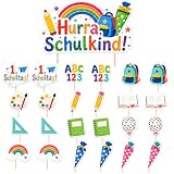 25 Stück Tortendeko Einschulung Set, Hurra Schulkind Kuchenstecker Groß