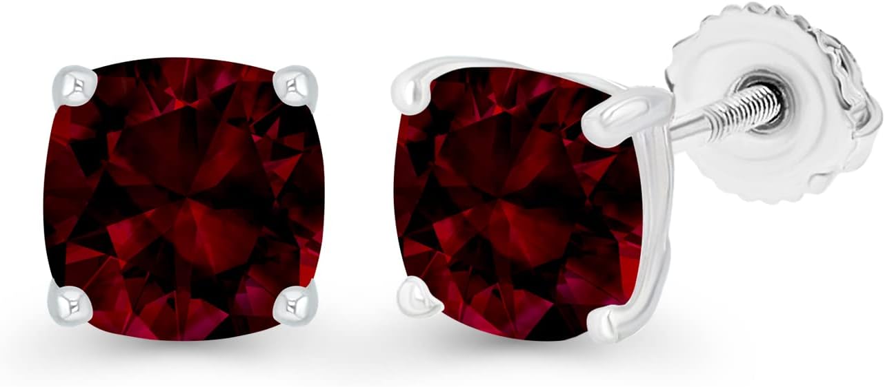 14K Gold Plated 925 Sterling Silver Hypoallergenic 5mm Cushion Cut Genuine Birthstone Solitaire Screwback Stud Earrings