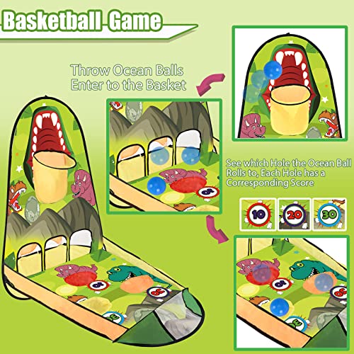 Unanscre 3 In 1 Bean Bag Toss Game Toy Outdoor For Kids, Dinosaur Foldable Cornhole Board With Pop Up Basketball Game And Dartboard Set, Gift For Birthday/Xmas Party, Outside Toys For Toddlers Age 3+ #TOP2
