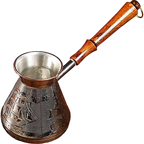 AEVVV Scarlet Sails Turkish Greek Copper Turk 600ml 20oz Neat Cezve Coffee Maker With Wooden Handle