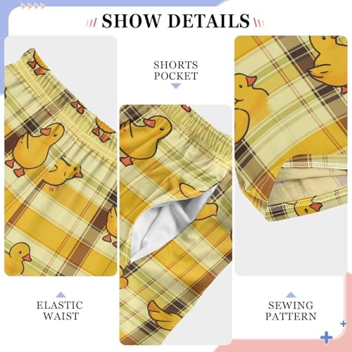 Pajama Bottoms, Ducks on Plaid Pattern Sleeping Pant Lounge Wear Pajamas Long Pants Sleepwear Pjs4
