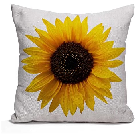 Tomda 45x45cm 18x18 Inch Decorative Cushion Cover Throw Pillow Cover White Leaf Sunflower White Photography Beautiful Beauty Nature Color Common Two Sides Pillow Case Square Print for Home Cover