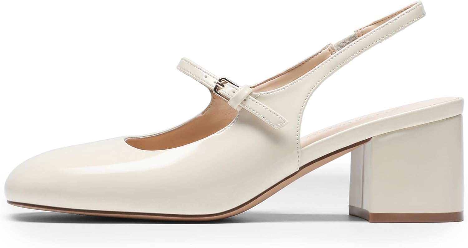 DREAM PAIRS Women's Mary Jane Low Chunky Heels Slingback Closed Square Toe Dress Shoes Wedding Party Work Office Pumps Shoes - Image 4