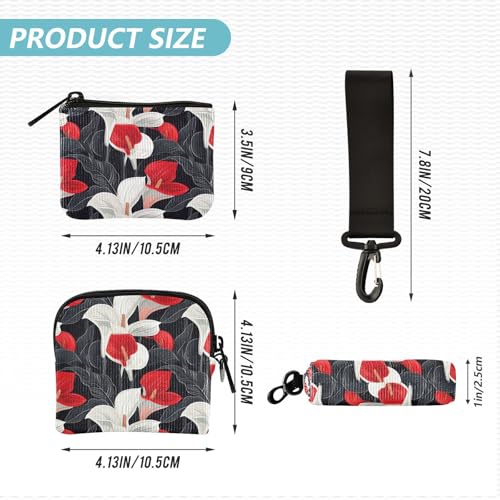 Elegant Flower Calla Lily Ethnic Art Red Black Women's Change Wallet Card Cases Large Capacity Credit Card Wallet Case with Wristlet Strap for Lady 2 Pcs4
