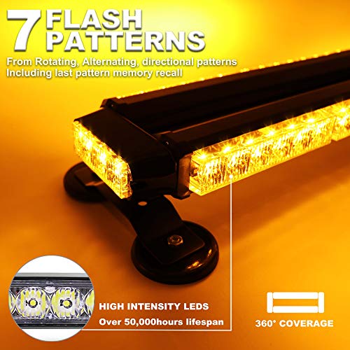 FOXCID White Amber 26" 54 LED Emergency Warning Security Roof Top Flash Strobe Light Bar with Magnetic Base, for Plow or Tow Truck Construction Vehicle - Thumbnail 2