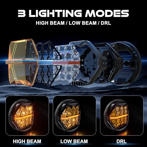 Image of DOT Approved 5-3 /4 inch 5.75 Inch LED Headlight with Amber Lens DRL Compatible with Dyna Street Bob Super Wide Glide Low Rider Night Rod Train Softail Deuce Custom Sportster Iron 883,Black
