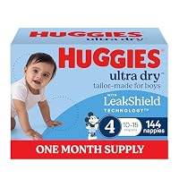 Huggies Ultra Dry Nappies Boys Size 4 (10-15kg) 144 Count - One Month Supply (Packaging May Vary)