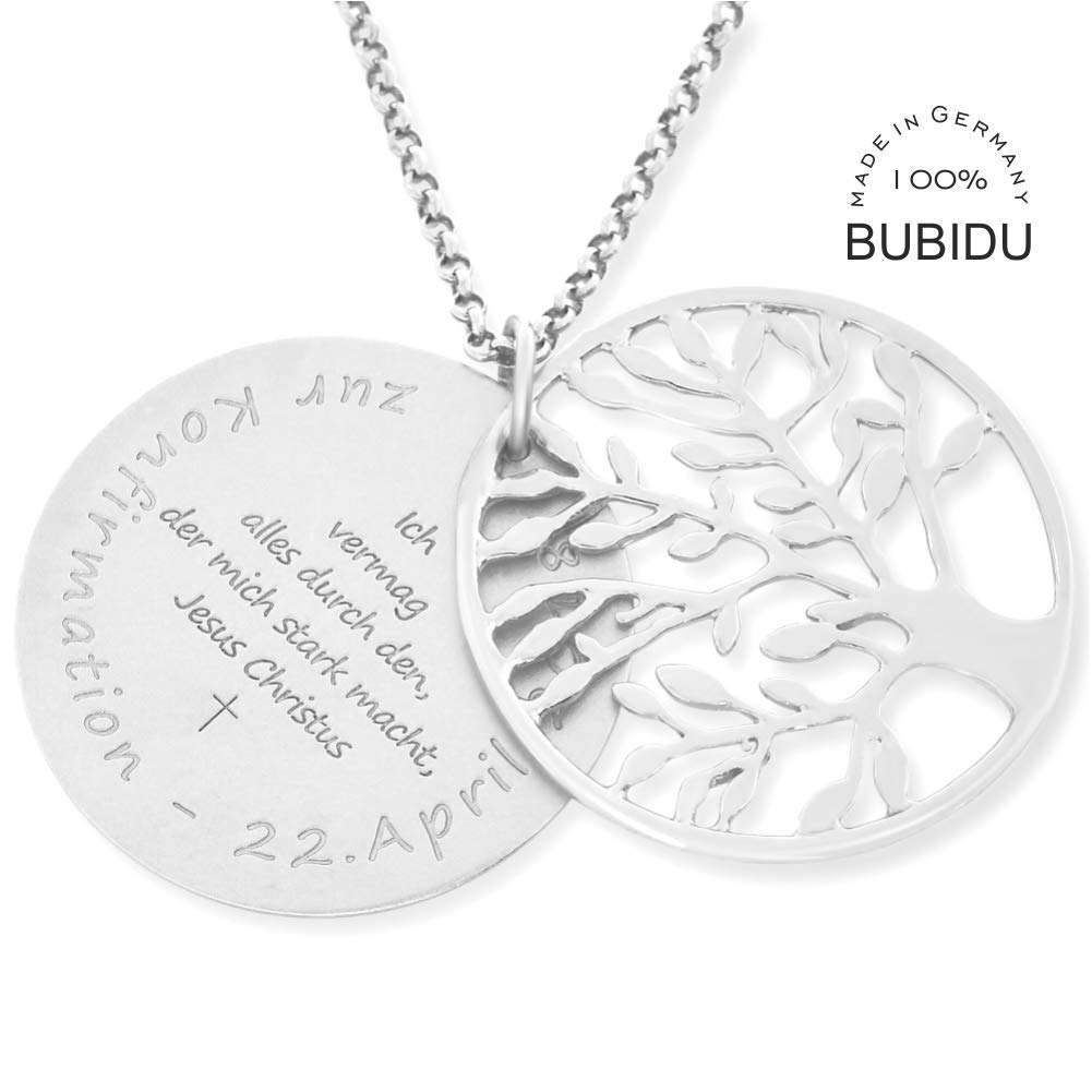 Konfirmation Kette 925 Silber Gravur Lebensbaum Namenskette Konfirmationskette Kommunion Spruch Geschenk Junge Mädchen Kinderkette | HANDMADE IN GERMANY