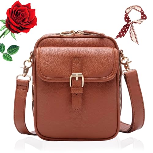 RJDJ Unisex Messenger Bag Trendy Storage, Crossbody Bag for Women, Multi-layer Women's Leather Bags (Brown)