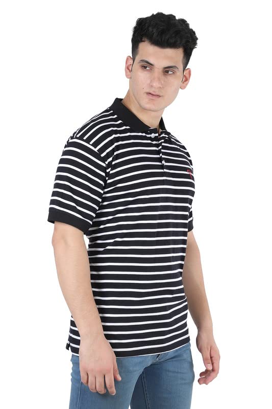 Image of Particle Men's Plus Size Big Size Cotton Polo Collar T-Shirt | Relaxed Fit Striped Half Sleeve | 100% Cotton 210 GSM | Smart Casual | Sizes 2XL-6XL | Breathable Summer Wear