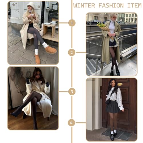 Image of 2 Pack Fleece Lined Tights Sheer Winter - Fake Translucent Tights Winter Thick Warm Pantyhose Sheer Women Leggings