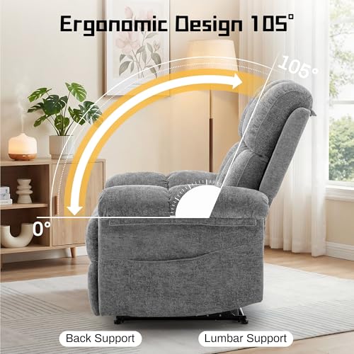 Image of Korser Recliner Chair, Living Room Recliner Chairs for Adults, Small Recliners for Small Spaces, Upholstered Manual Recliner with Side Pockets, Comfy Nursery Chair for Living Room, Chenille, Grey