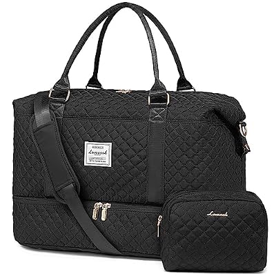 LOVEVOOK Travel Duffle Bag, Weekender Bags for Women with Shoe Compartment, Carry on Overnight Bag with Toiletry Bag, Gym Duffel Bag with Wet Pocket, Hospital Bags for Labor and Delivery, Black