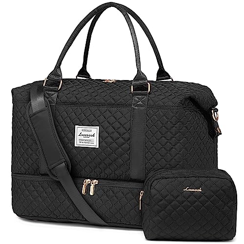 LOVEVOOK Travel Duffle Bag, Weekender Bags for Women with Shoe Compartment, Carry on Overnight Bag with Toiletry Bag, Gym Duffel Bag with Wet Pocket, Hospital Bags for Labor and Delivery, Black by LOVEVOOK - Used condition - US$20.95