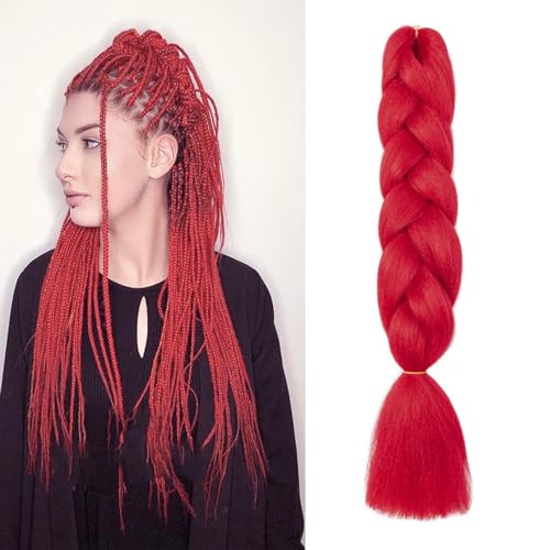 Dcbaboo Pelo para Trenzas Africanas 60cm Extensiones para Trenzas Africanas 1PCS Kanekalon Extensiones de Pelo Sintético para Trenzas Postizas Trenzado de Extensiones de Cabello 100g, Rojo