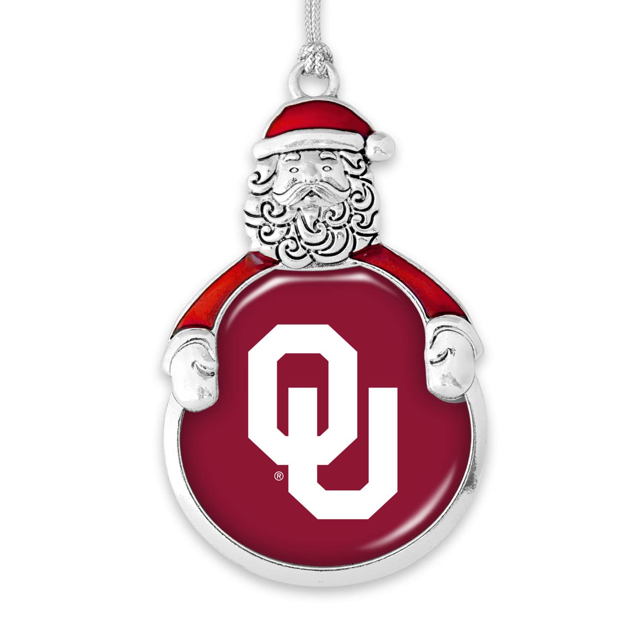 From the Heart Enterprises OKlahoma Sooners Santa with Team Logo Silver Metal Christmas Ornament Gift Tree Decoration OU