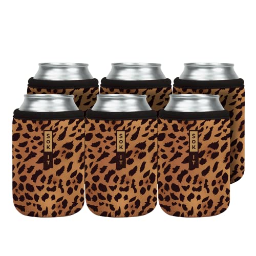 Sok It CanSok 6 Pack Sleeve for Beer & Soda Insulated Neoprene Cover (Classic Leopard, 12oz Can Sleeve - 6 Pack)
