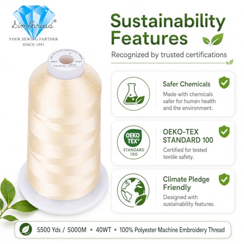 Image of Simthread 5000M 40WT Polyester Embroidery Thread, Macadamia S019 | 5000M 40WT polyester thread feeds smoothly for machine embroidery, monograms, logos, patches and quilting.