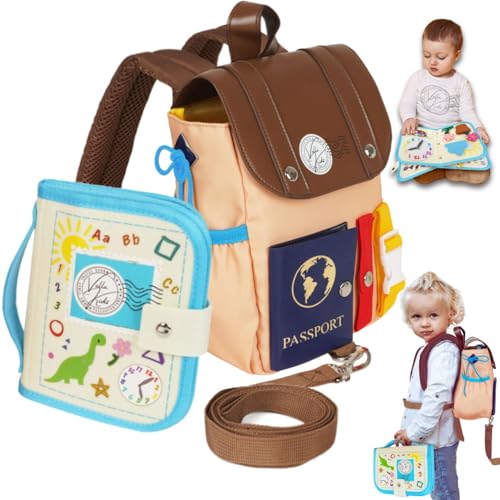 Image of THREE-IN-ONE Toddler Backpack 1-3, Busy Book and Leash, Montessori Toys for 1 2 3 4 Year Old, Autism Sensory Toys, Travel Toys for Airplane Car, Pre-K Learning Fine Motor Skills, Gifts for Girl Boy