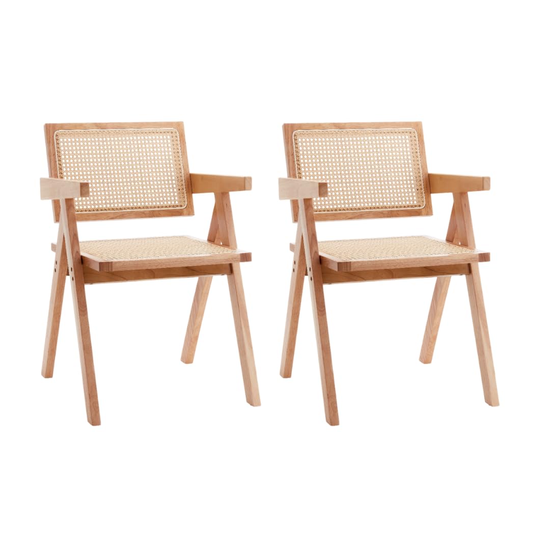 Shiito | Modelo Toronto | JC - Pack de 2 sillas de Madera Natural y Respaldo en ratán | Elegancia y Simplicidad para tu hogar