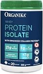 Organika Poudre isolate de protéines de lactosérum avec des peptides de collagène et des probiotiques pour la digestion facile- 21g des protéines, 5g de fibres- aide à construire la force et le muscle maigre + Récupération des aides Unflavoured-580g
