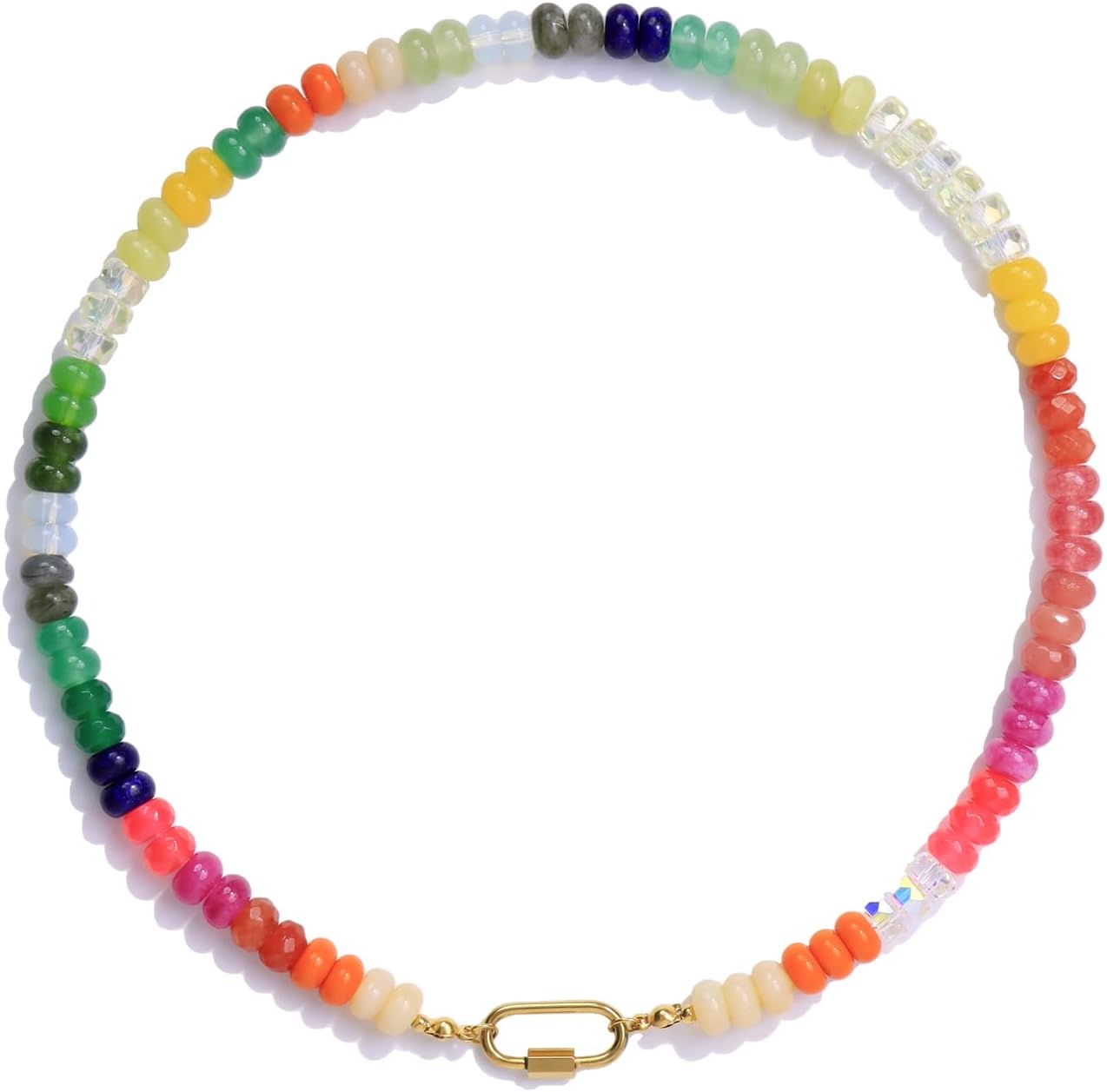 Handmade Adjustable Boho Gemstone Necklace for Women, Natural Color Beaded Choker Necklace, 18K Gold Plated Clasp- Gift for Her (Birthday, Anniversary, Beach Jewelry)