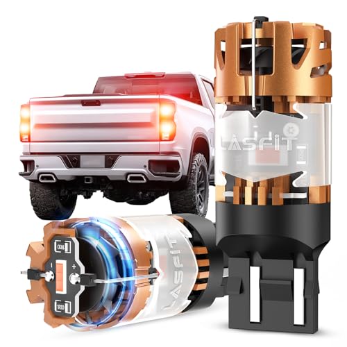 LASFIT 7440 7443 Brake Light LED bulb Built in Resistor for Red Tail Light Upgraded Bright 7444na 7441 7444 7440NA W21W WY21W LED Canbus Ready Stop Lights Pack of 2