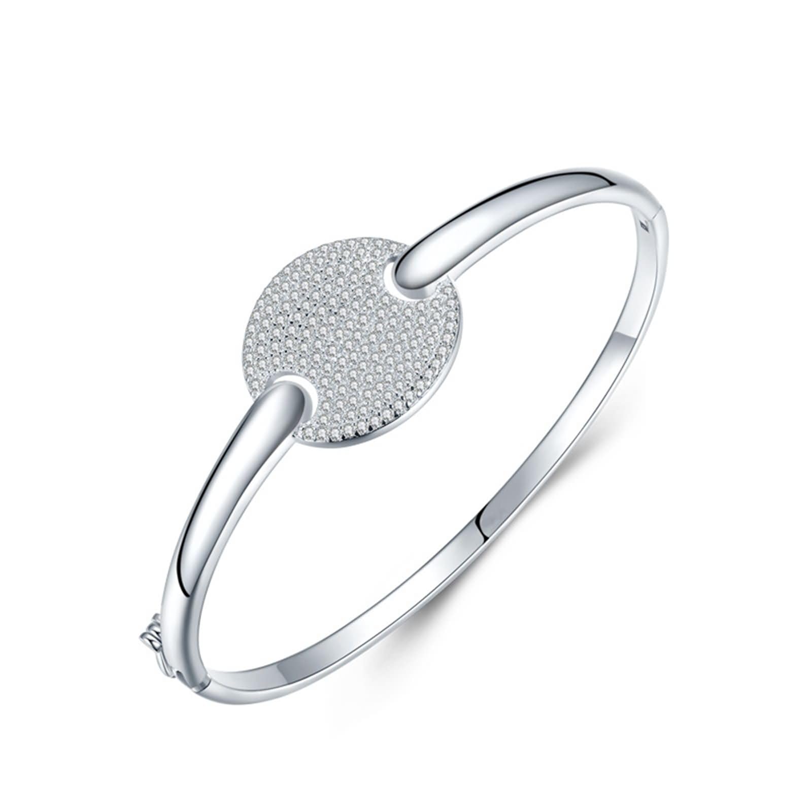 Brazaletes Mujer Oro Blanco 9 K / 14 K / 18 K, Redondo con Moissanita, Cadena 16 CM, Pulsera de Mujer de Plata