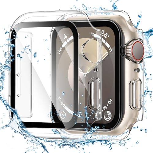 Image of Tensea for Waterproof Apple Watch Screen Protector Case 45mm Series 9 /8 /7 Accessories, iWatch Protective Face Cover with Tempered Glass Film for Women Men, Bumper Case for iPhone Watch 45 mm