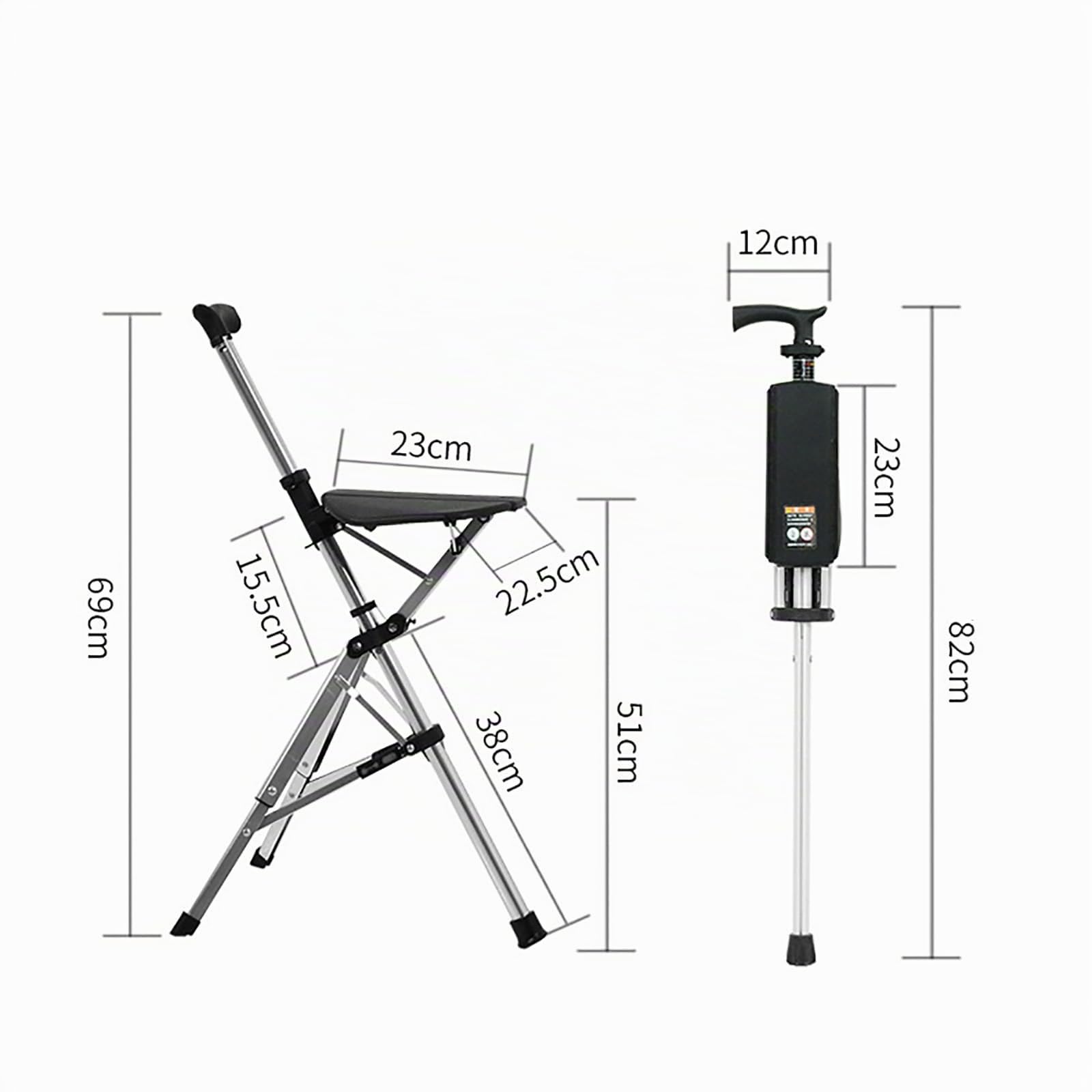 NYCDA Sedia Pieghevole Bastoncini da Trekking in Lega di Alluminio, Bastone con Sedile, Bastoni da Passeggio per Anziani Canne da Uomo, Outdoor Lti- Purpose Travel Assist Walking Stick Leggero
