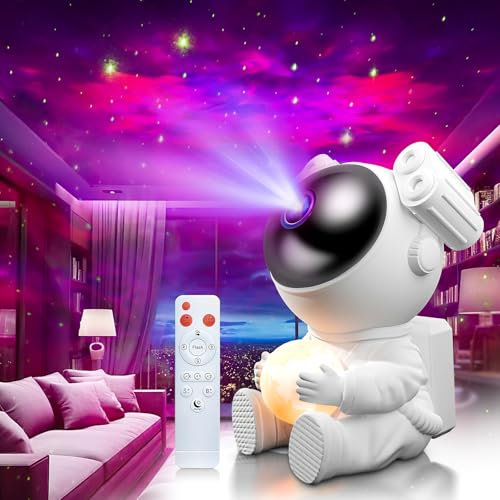 Astronaut Sternenhimmel Projektor mit Mondlampe, LED Nachtlicht für Kinder & Erwachsene mit Timer & Fernbedienung, Ideal als Weihnachts- & Geburtstagsgeschenk für Schlafzimmer, Kinderzimmer & Party