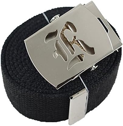 ACCmall Old English Initial R Canvas Military Web Black Belt & Silver Buckle 60 Inch